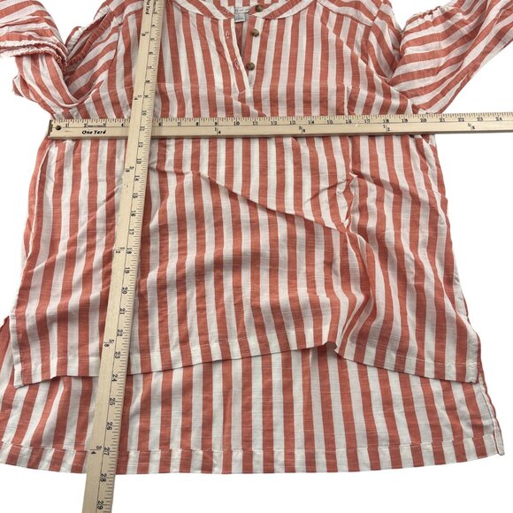 Cato Womens Striped Button-Front Blouse Large Orange White 3/4 Sleeves Pullover - Picture 2 of 5